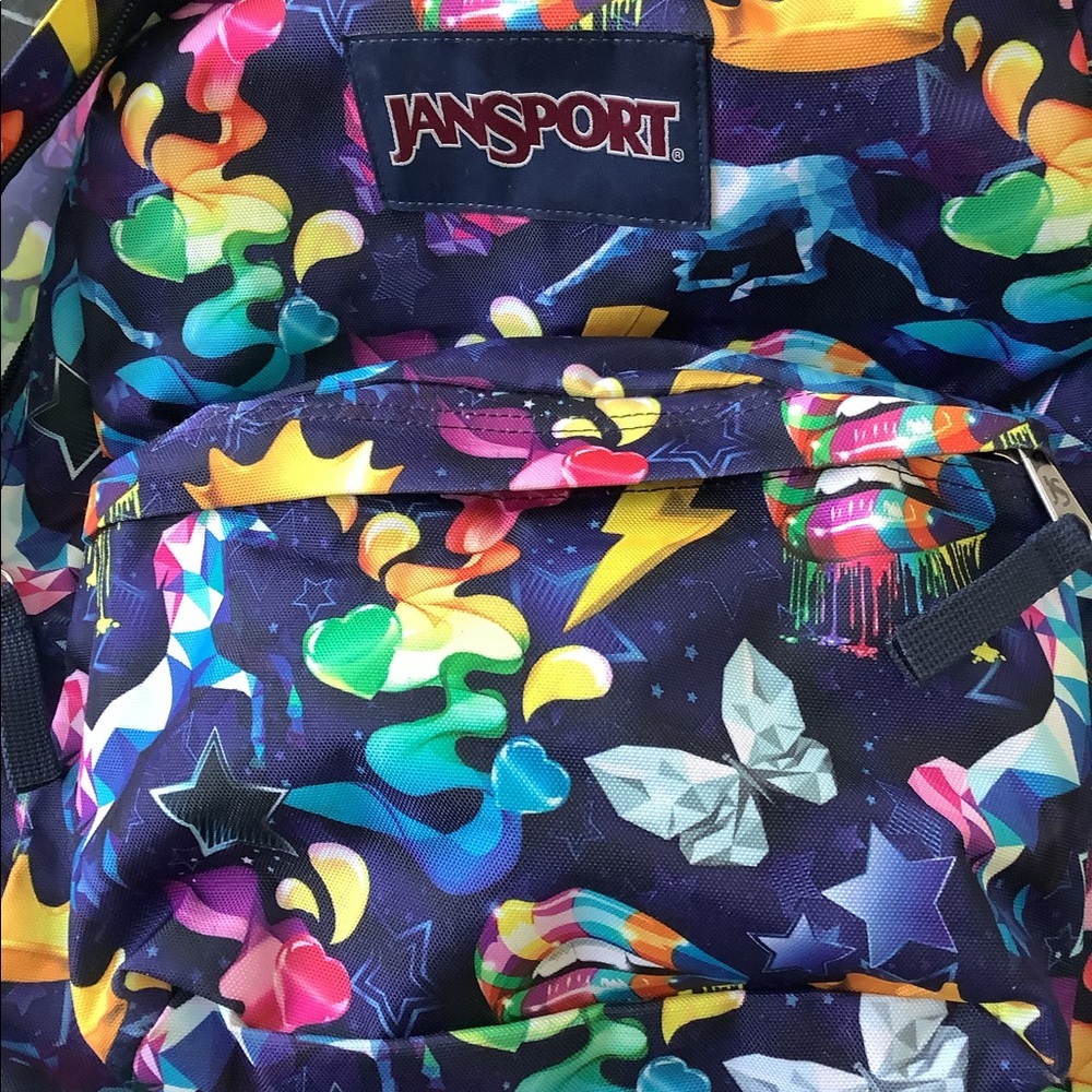 Jansport dripping lips navy colorful backpack 17x18